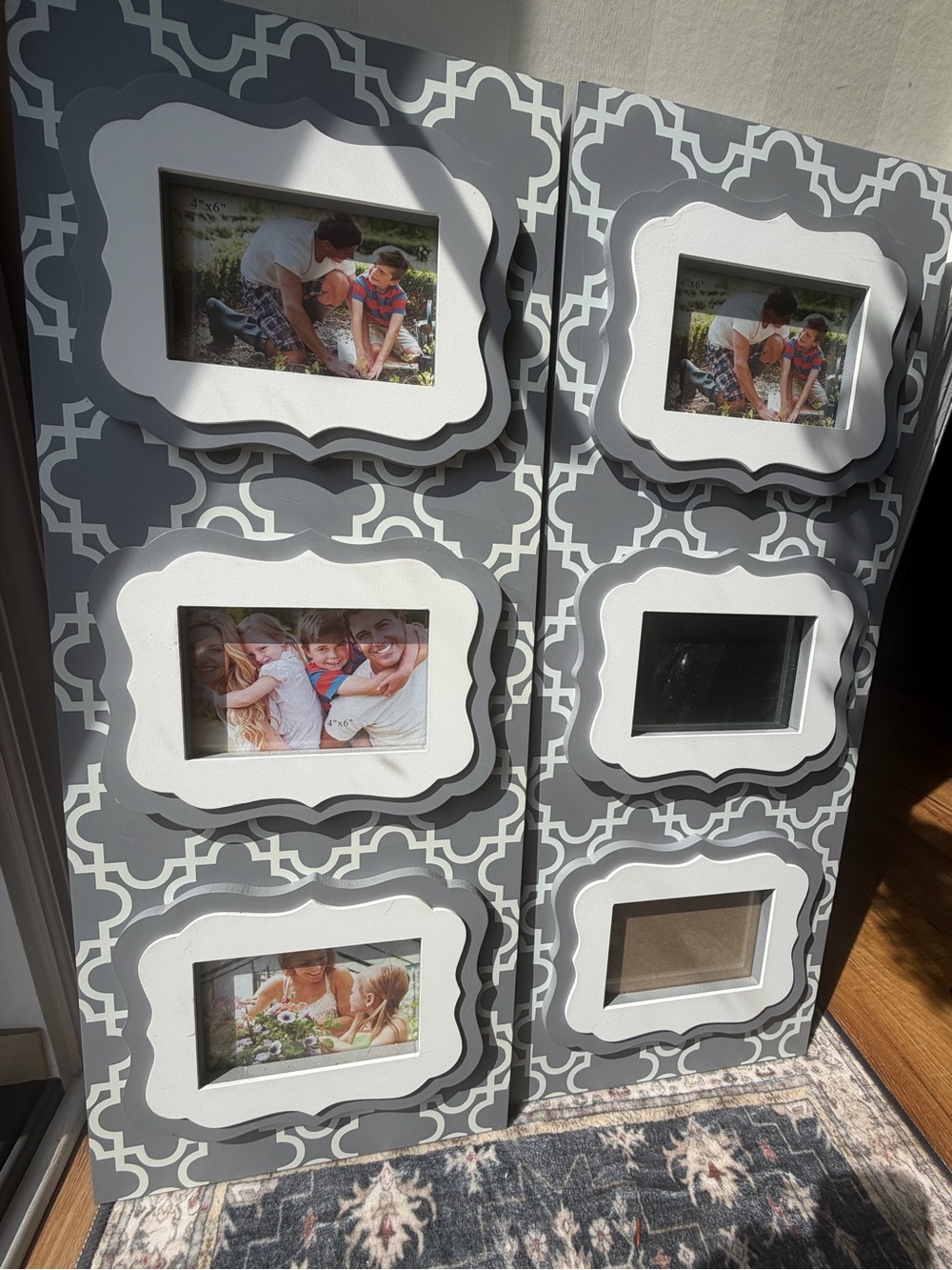 Gray and White Patterned Multi-Opening Photo Frame Panel - Unbranded